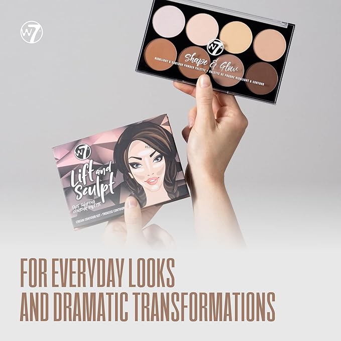 W7 Lift & Sculpt, Shape & Glow Set - 2 Full-Size Face Palettes - Cream Contour & Powder Duo Set