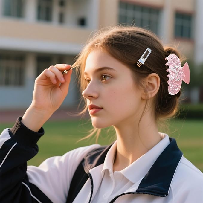 Bow Claw Clip for Women, Non-Slip Sparkling, Pink Cute Extra Large Claw Clips for Thick Hair, Strong Hold Hair Accessories for Workout Party Everyday Use