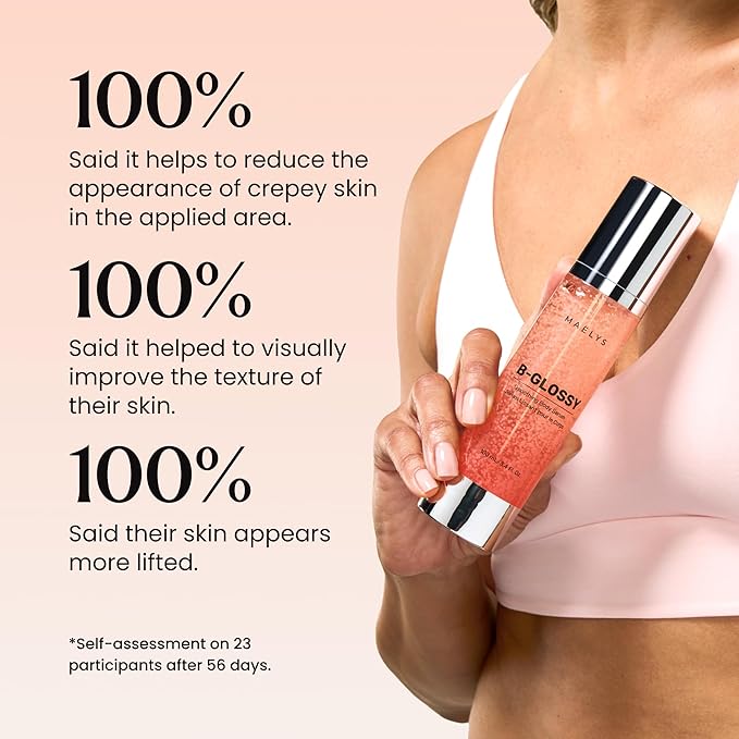 MAËLYS B-GLOSSY Hyaluronic Acid Body Serum - Firming & Hydrating Body Serum for Crepey Skin - Peptides + Meadowfoam - Helps Smooth Look of Wrinkles & Aging Skin - Lightweight Firming Serum (2 Pack)