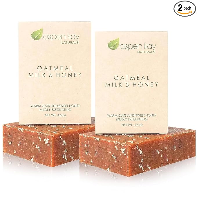 Aspen Kay Naturals Goats Milk, Honey & Oatmeal Soap Bar – with Organic Raw Honey, Goats Milk, Rolled Oats & Shea Butter - Exfoliating Soap – For All Skin Types - Handmade in Florida. (2 pack)