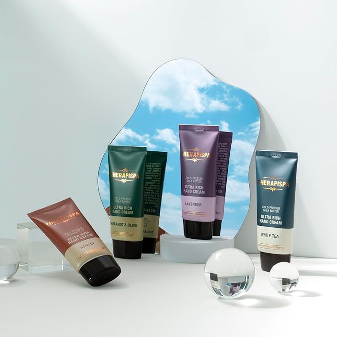 THERAPISPA Ultra Rich Hand Cream – Intensive Hydration & Repair for Dry, Chapped Hands | Enriched with Shea Butter, Ceramides, Niacinamide (B3) & Panthenol (B5) (Bergamot & Olive, 2.0 oz, Pack of 5)