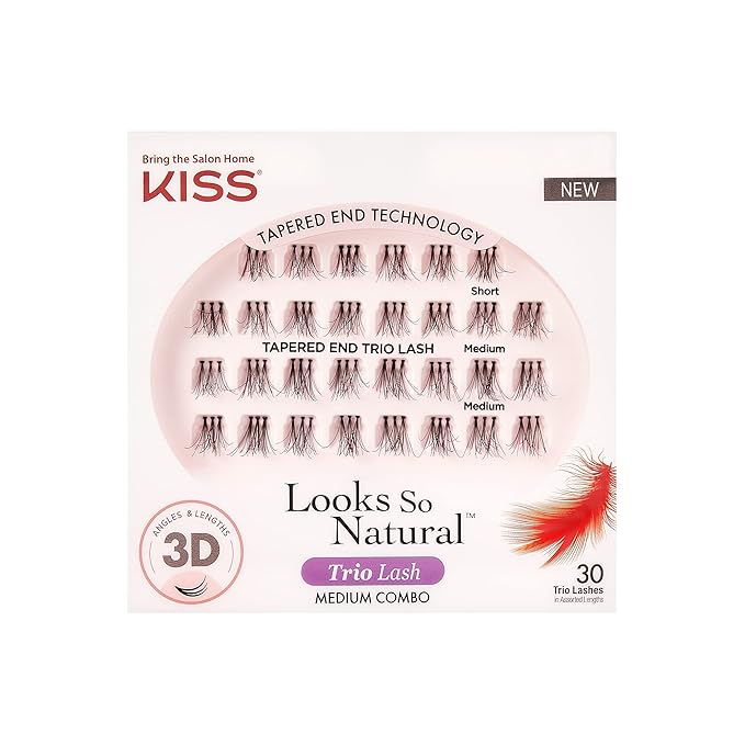 KISS Looks So Natural False Eyelashes Multipack, Lightweight & Comfortable, Tapered End Technology, Reusable, Cruelty-Free, Contact Lens Friendly, Style 'Moved', 30 Count (Pack of 1) Fake Eyelashes