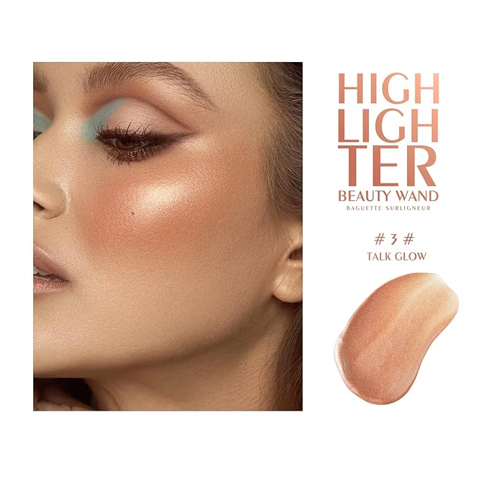 KYDA Liquid Highlighter Wand, Buildable Glow Face Illuminator, Shimmer Highlighter Bronzer Makeup Stick, Smooth Blendable Coverage with Cushion Applicator, Talk Glow, 06 fl oz