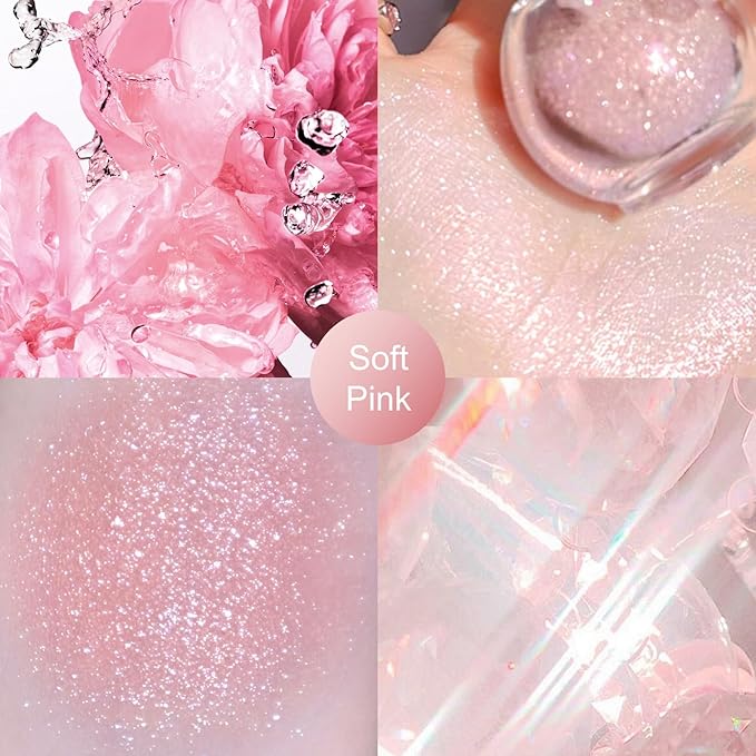 KYDA Glitter Powder Spray, Loose Shimmer Powder, Highlighter Spray Makeup for Face Body Hair, Lasting Glitter Hairspray, Cosmetic Sparkling Body Makeup, Soft Pink