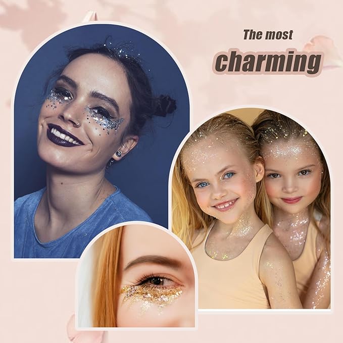 Face Body Glitter, Hair Glitter Sparkles Chunky Face Glitter Gel for Girls Makeup Singer Concerts Mermaid Festival Sequins Face Paint (3pc Light Blue)