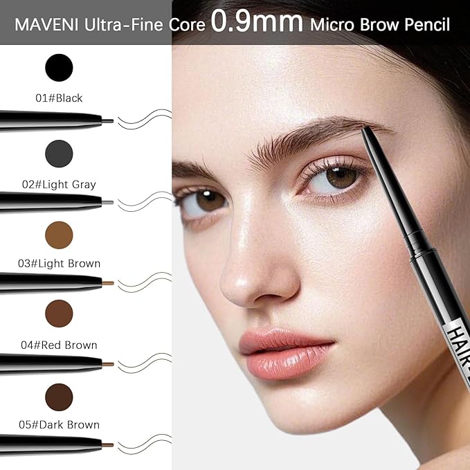 MAVENI Browcharm Microblading Brow Pencil, 0.9mm Fine Tip, Waterproof Eyebrow Pencil, with 1+1 Same Color Refills, Shapes, Defines, Fills, and Contours for Full, Natural-Looking Brows (05 Deep Brown)