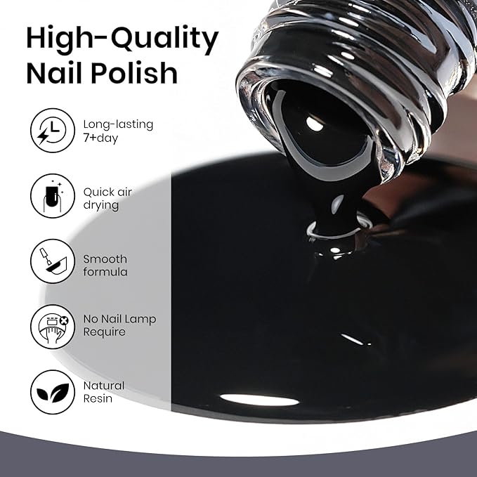 Black Nail Polish, Large Volume Quick Dry Air Fast Drying Fingernail Polish Nail Art DIY Home Manicure for Women 16ml/0.54 oz