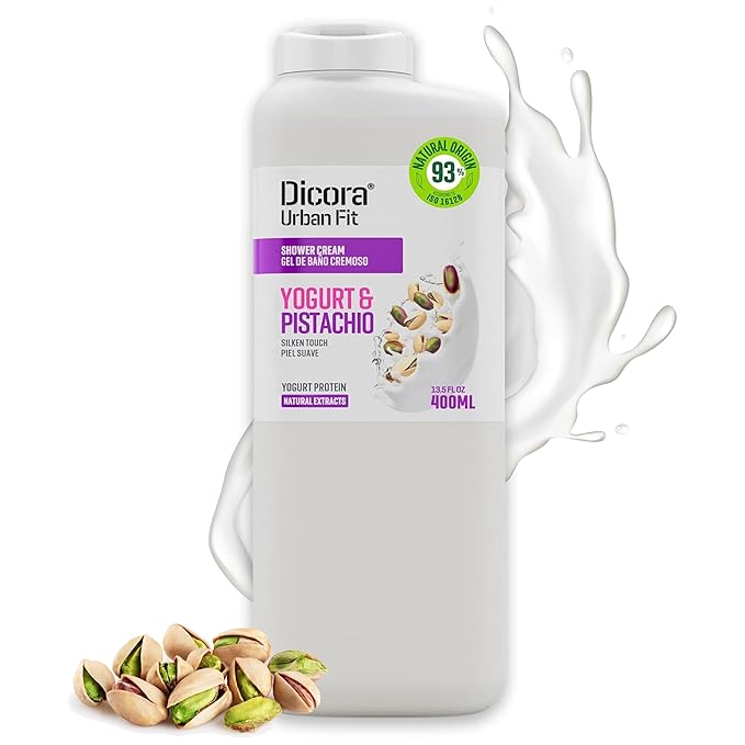 Dicora Urban Fit Shower Cream - Hydrating Women and Mens Body Wash - Shower Gel For Skin Protection - Natural Formula - Yogurt And Pistachio - 13.5 oz