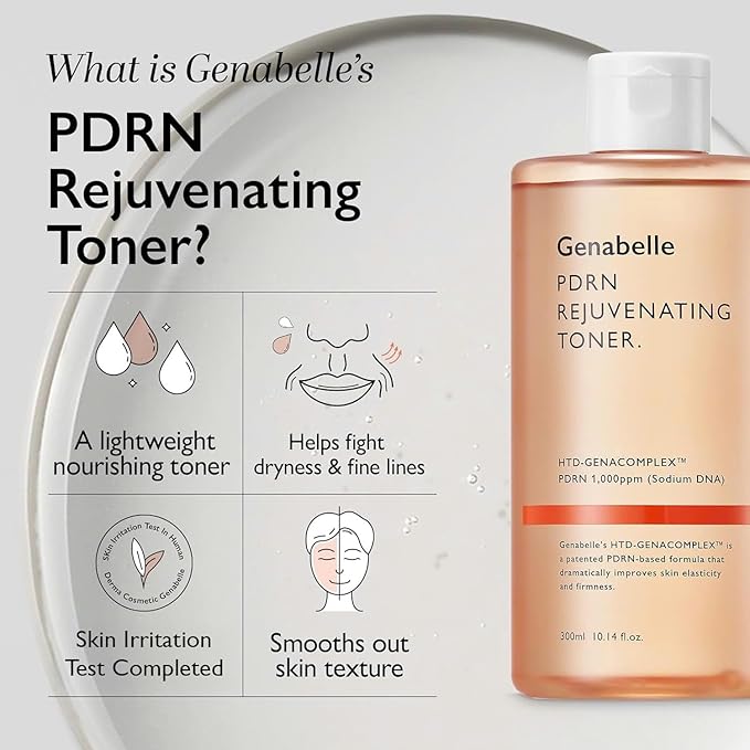 Genabelle PDRN Rejuvenating Toner - Deep Hydration & Skin Barrier Support with PDRN, Panthenol, Hyaluronic Acid - Soft & Glowing Skin - Glass Skin - 10.14 fl.oz/300ml