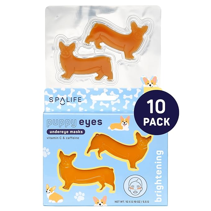 SpaLife Puppy Eyes Corgi Under Eye Patches for Dark Circles | Puppy Under Eye Patches for Puffy Eyes | Radiance Undereye Masks for Bags and Shadows | Pack of 10 Pairs (10 Undereye Treatments)