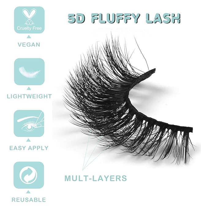 APCYUST Lashes Mink Bulk 30 Pair Wholesale Lashes 5D Fluffy Eyelashes Wholesale Faux Mink Eyelashes Natural Medium Length Fake Lash with Portable Pack (Wispy Flare 30 Pairs)