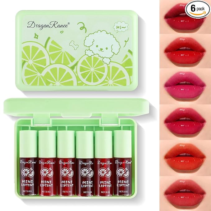 Eakroo 6 Colors lemon Lip Tint Stain Set, Korean Velvet Lip Stain Lip Gloss Lip Tint Stain, Liquid Lipstick for Women, Lip Stain Long Lasting Waterproof, Non-Stick Cup, High Pigment, Vivid Color