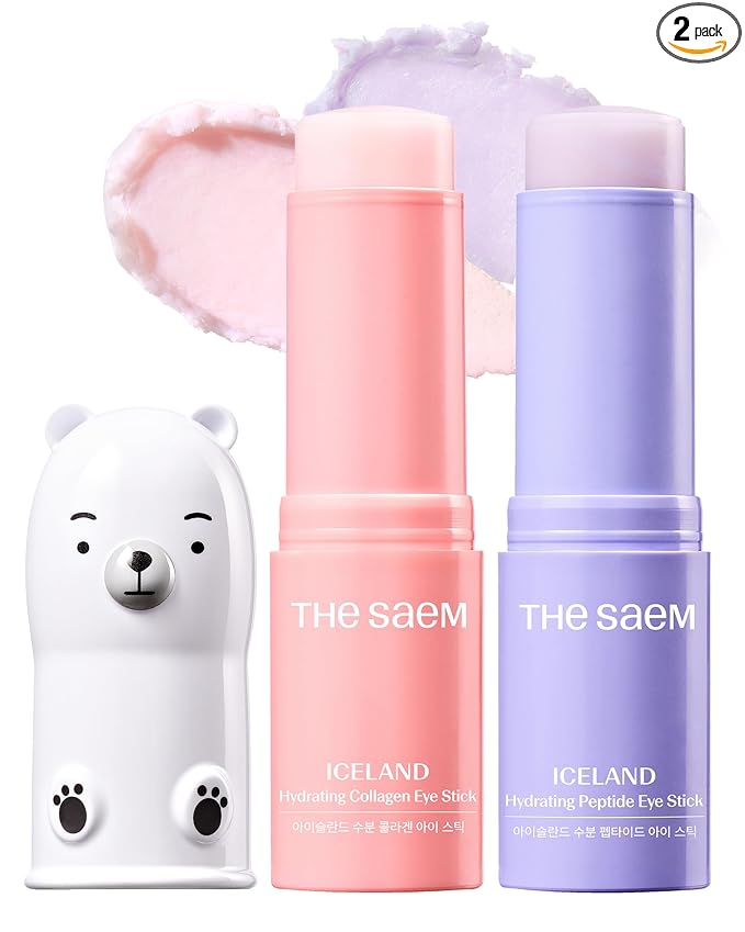 THESAEM Iceland Eye Stick Bundle - 2 Pack (Collagen + Peptide) 0.38 oz Each - Anti-Wrinkle Cooling Balm for Dark Circles & Puffiness - Under Eye Treatment with 6-Type Collagen & 5-Peptide Complex