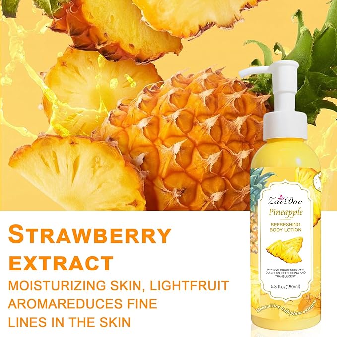 Body Lotion, 24hr Moisturizing & Deep Hydration, Absorbs Instantly Moisturizer for All Skin Types, 5.3 fl oz (1 Pack, Pineapple)