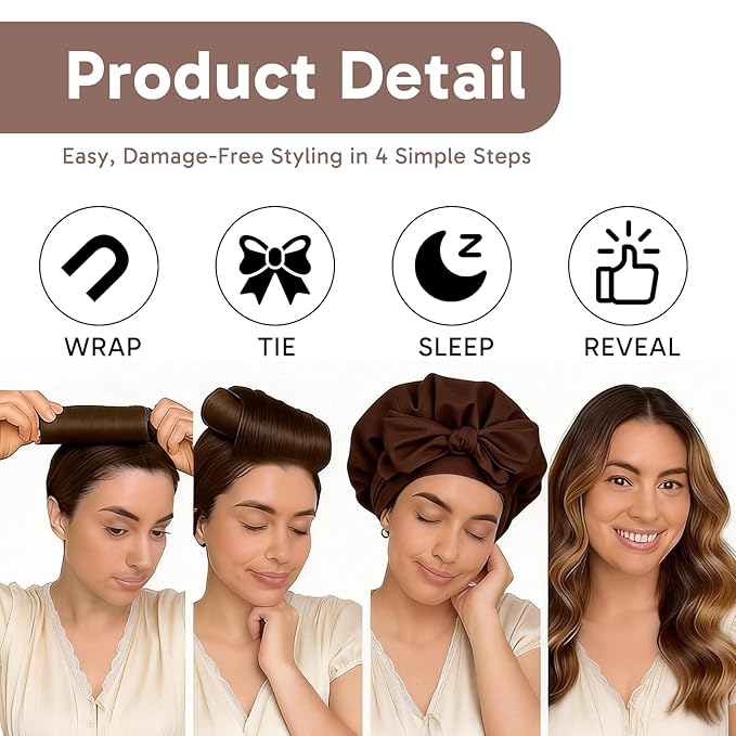8 Pcs Overnight Blowout Rods Set, 6 heatless curls overnight Heatless Curls Overnight Blowout Rods with 1 Sleep Cap and 1 Brown leopard-print hair tie Blowout Rods for Easy Curling
