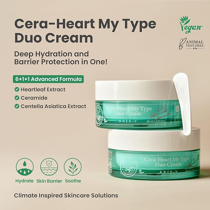 AXIS-Y Cera-Heart My Type Duo Cream with Heartleaf & Ceramide - Redness Relief & Moisture Skin Barrier Repair - Vegan Korean Skin Care Moisturizer Face Cream (2.02 fl. oz.)