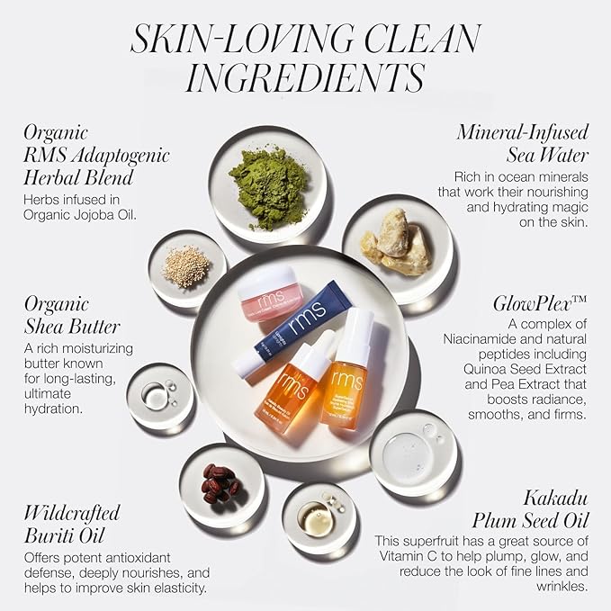 RMS Beauty Skin-to-Skin Discovery Set – 4-Piece Skincare Essentials Kit – Includes 24-Hour Hydration Face Oil, Cream, Mist & Full-Size Lip Mask – Non-Comedogenic & Clean Beauty Gift Set