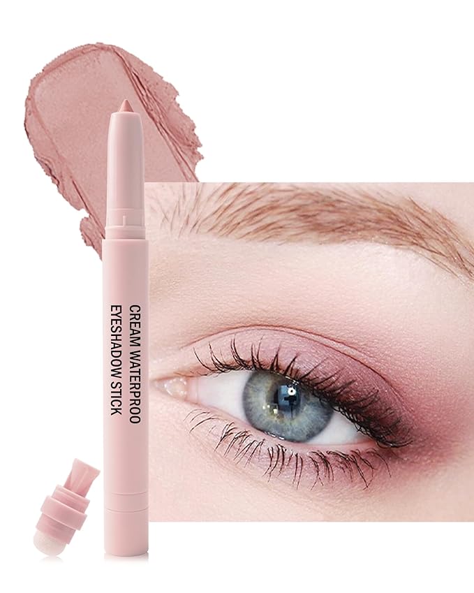 Pink Cream Eyeshadow Stick,Pink Eyeshadow with Sharpener & Blending Blush,High Pigment Neutral Eye Shadow Stick,Waterproof Smooth Matte Eyeliner Buildable Eye Makeup for Women-06