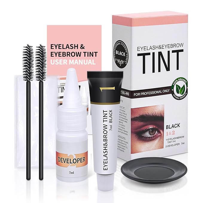 Eyelash & Eyebrow Color Kit, Black Lash & Brow Color Kit, Eyebrow Coloring Set with Natural Bushy Results, Easy Use & Salon at Home, 7ml, Black