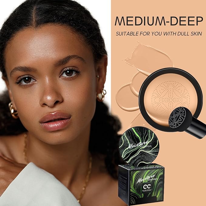 Mushroom Head Air Cushion CC Cream - Tattoo Cover up BB Cream Foundation Makeup Moisturizing Concealer Long-Lasting, Cushion Foundation Full Coverage Self Adjusting （Medium Deep)