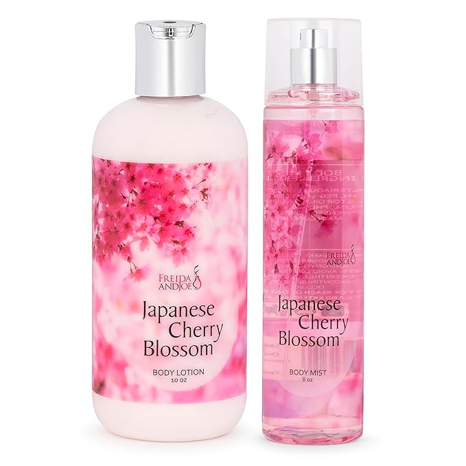 Home Spa Gift 10oz Deep Moisturizing Fragrance Body Lotion & 8 oz. Fine Fragrance Body Mist Set Self-Care Combo for Women & Girls (Cherry Blossom) – Mother's Day Gift for Mom