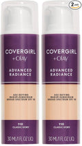 COVERGIRL Advanced Radiance Age-Defying Liquid Foundation Makeup | Anti-Aging, Age-Defying Formula, Buildable Coverage (Packaging May Vary) | 110 Classic Ivory | 1 fl oz (Pack of 2)