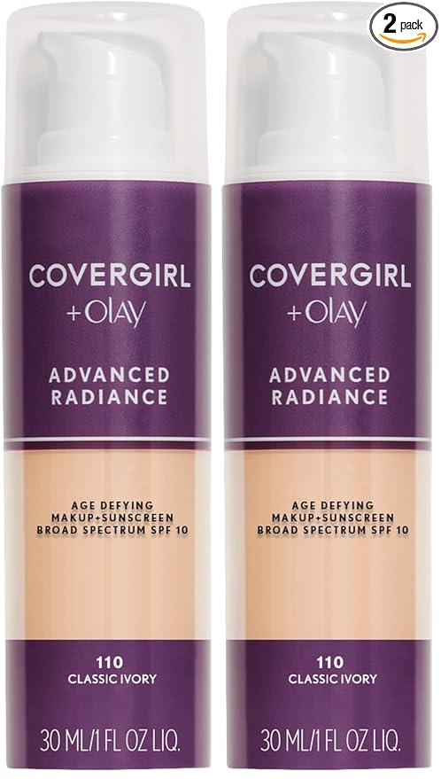 COVERGIRL Advanced Radiance Age-Defying Liquid Foundation Makeup | Anti-Aging, Age-Defying Formula, Buildable Coverage (Packaging May Vary) | 110 Classic Ivory | 1 fl oz (Pack of 2)