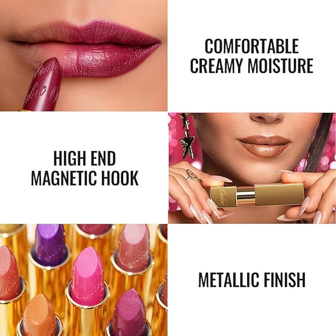 Oulac Matte Terracotta Lipstick with Glow Metallic Finish - Vegan Lipstick for Women, Creamy Texture, Hydrating Clean Beauty Formula, High-End Magnetic Hook Design, GM05 Spice up