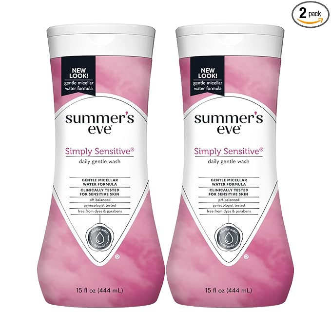 Summer's Eve Simply Sensitive All-Over Daily Feminine Wash, Gentle pH-Balanced Body Wash for Women, Removes Vaginal Odor, 15 Fl Oz (Pack of 2)