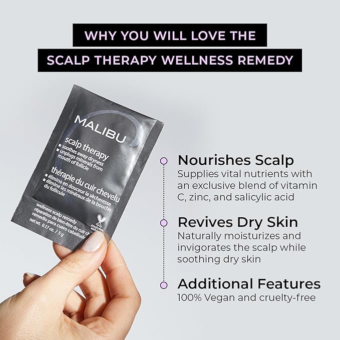 Malibu C Scalp Therapy Wellness Remedy – Dry Scalp Treatment to Soothe and Moisturize Dry Skin with Vitamin C and Zinc Gluconate – Restores Manageability (3 Packets)