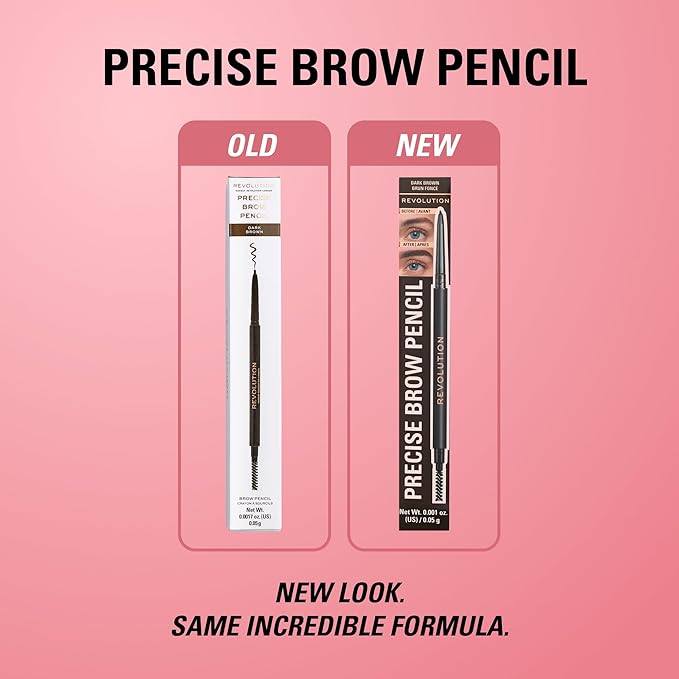 Revolution, Precise Brow Pencil, Double Ended, Ultra-Fine Pencil Tool, Includes Spoolie Brush, Medium Brown