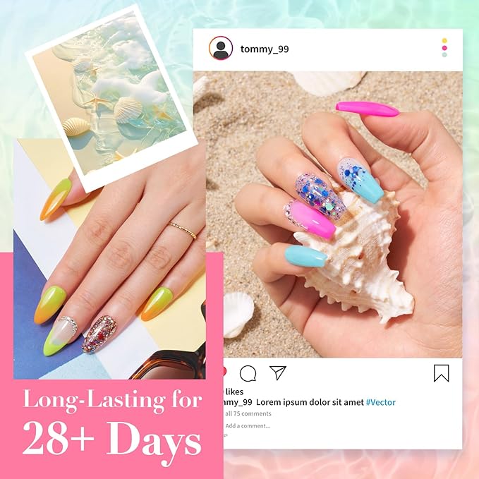 AZUREBEAUTY Orange Fluorescent Blue Green Dip Powder Nail Set, 6 Spring Summer Colors Dipping Starter Kit French Art Manicure DIY Mother's Gift for Women, No Need Lamp Cured