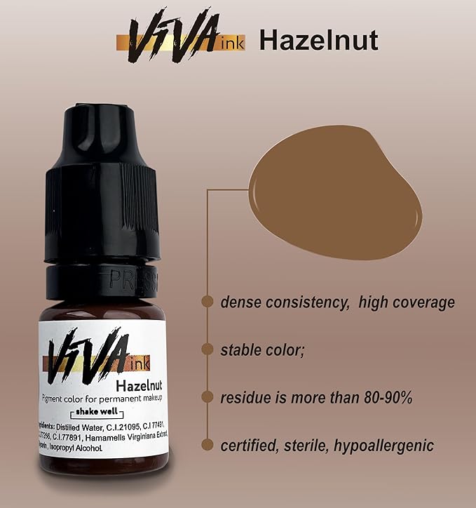 Eyebrow Permanent Makeup Ink – Hazelnut – Long Lasting Permanent Eyebrow Pigment for Microblading Saturated and Natural Colored Ink for Eyebrow Tattoo (0.2 oz)