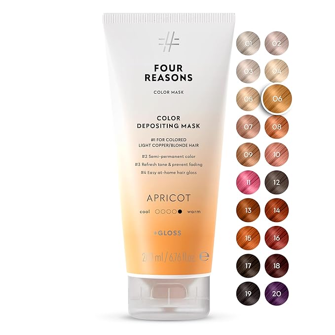 FOUR REASONS Color Mask, Apricot (27 Colors) – Hair Gloss & Color Depositing Conditioner – Semi Permanent Hair Toner for Color-Treated Hair Color For Women – Vegan & Cruelty-Free – 6.76 fl oz