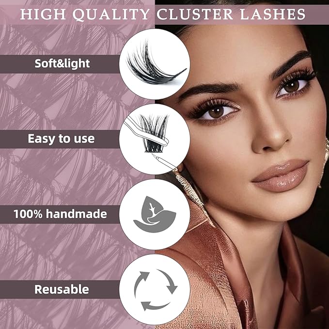 QUEWEL Cluster Lashes 72 Pcs Wide Stem Individual Lashes C/D Curl 8-16mm Length DIY Eyelash Extension False Eyelashes Soft for Personal Makeup Use at Home (honey01-C-MIX8-16)