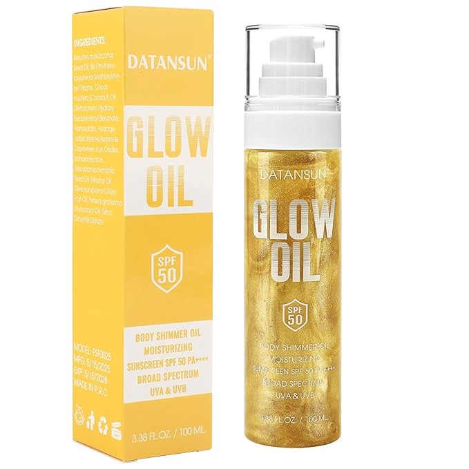 Sunscreen Body Glow Oil【SPF 50】【Lightweight】【Natural Ingredient】Broad Spectrum Shimmer Sunscreen For Face and Body, GOLD