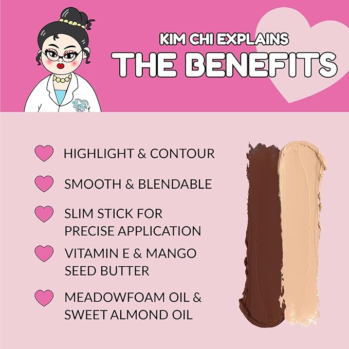 KimChiChic Beauty Effn Sculpt Dual-Ended Highlight & Contour Stick, Creamy & Blendable Formula with Mango Seed Butter, Vitamin E & Sweet Almond Oil, Cruelty-Free, Medium