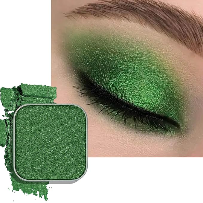 Emerald Green Metallic Eyeshadow Refill Pan – Pearl Shimmer Single Eyeshadow for Magnetic Makeup Palettes, Smooth Blendable Longwear Formula (Green Glimmer)