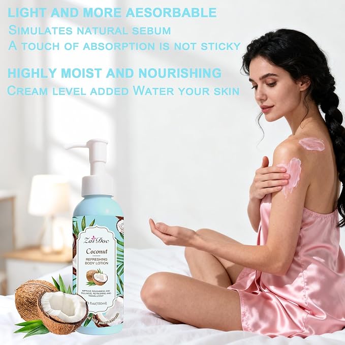 Body Lotion, 24hr Moisturizing & Deep Hydration, Absorbs Instantly Moisturizer for All Skin Types, 5.3 fl oz (1 Pack, Coconut)