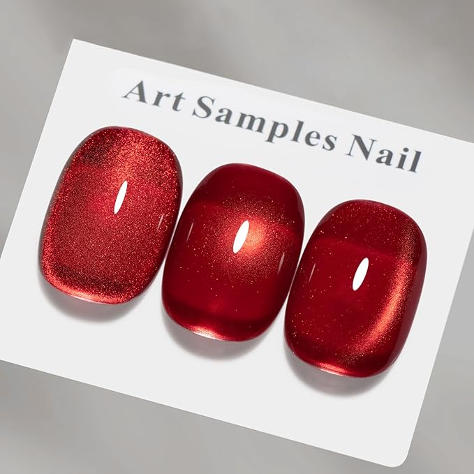 MAYCHAO 15ML Red Cat Eye Gel Nail Polish 1Pc Molten Christmas Ruby Red Glitter Cat Eye Gel Polish Soak off Holographic Magnetic Nail Polish for Nail Art Manicure Salon DIY at Home, 0.5 OZ