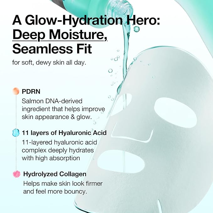 Anua PDRN Hyaluronic Acid Capsule 100 Serum Mask, Hydrating Face Mask for Glass Skin, Dewy Glow and Firm Looking Skin, Salmon DNA PDRN and Collagen, Korean Skin Care(10EA)