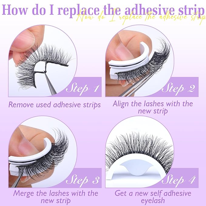 Self Adhesive Eyelashes Natural Pre-glued Lashes No Glue Needed Lashes Cat Eye Lashes Faux Mink Eyelashes Reusable Self Adhesive Lashes 5 Pairs by zanlufly