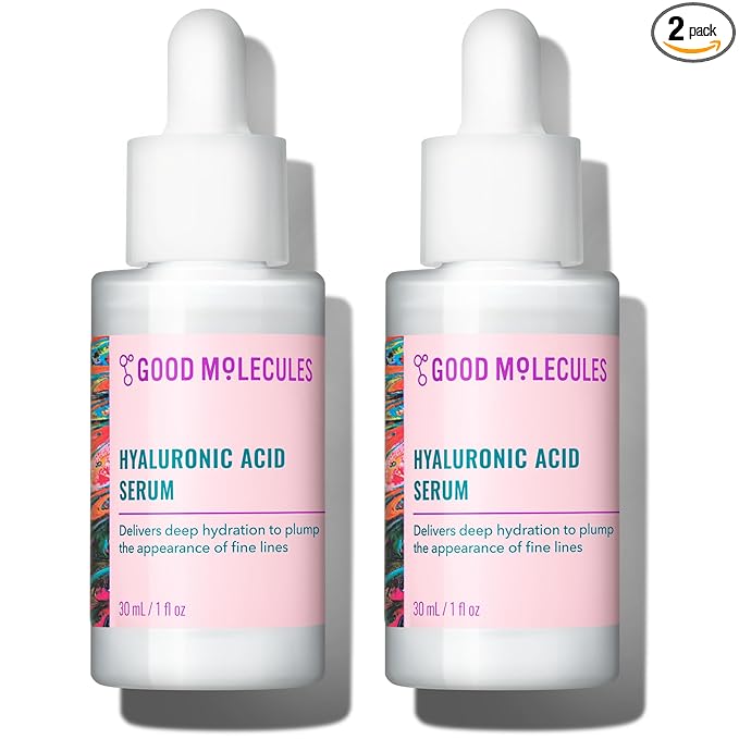 Good Molecules Hyaluronic Acid Serum Pack 2 – 30 ml Each | 1% Hyaluronic Acid, Non-Greasy Ultra Hydrating Serum, Facial Moisturizer for Plumper Skin, Skin Care for Face