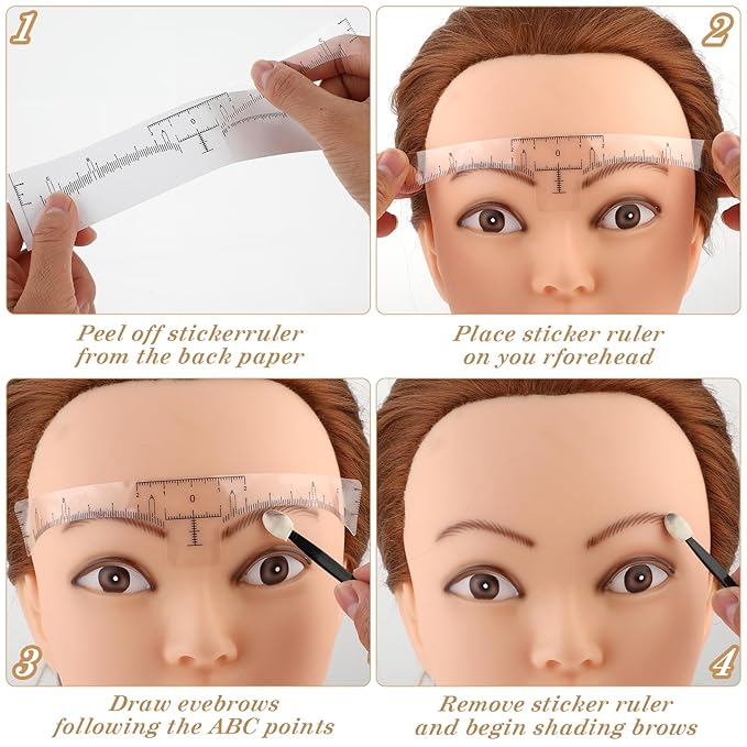 100 Pcs Eyebrow Ruler Stencils - Abeillo Disposable Brow Ruler Sticker, Microblading Eyebrow Template, Brow Measuring Shaper Tool, Eyebrow Mapping Makeup Tool