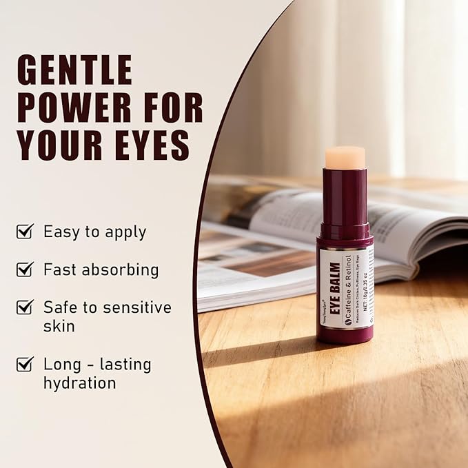 Caffeine & Retinol Eye Stick with Niacinamide for Dark Circles, Puffiness & Eye Bags, Under Eye Cream Stick for Anti-Aging, Moisturizing & Firming, Reduces Fine Lines for Day & Night Use, 0.35oz