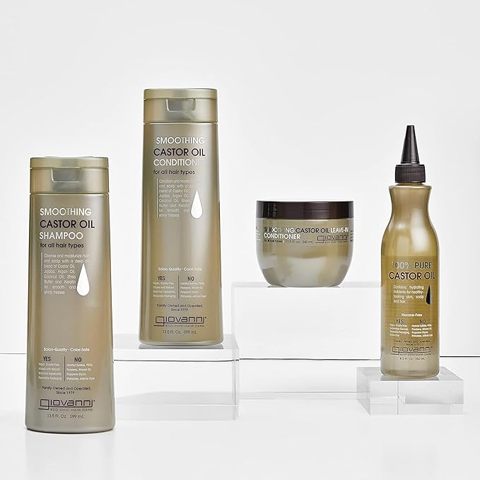GIOVANNI Smoothing Castor Oil Shampoo - All Hair Types, Moisturize Hair & Scalp, Hydrate & Tame Frizz, Jojoba, Argan Oil, Coconut Oil, Shea Butter, Keratin - 13.5 oz