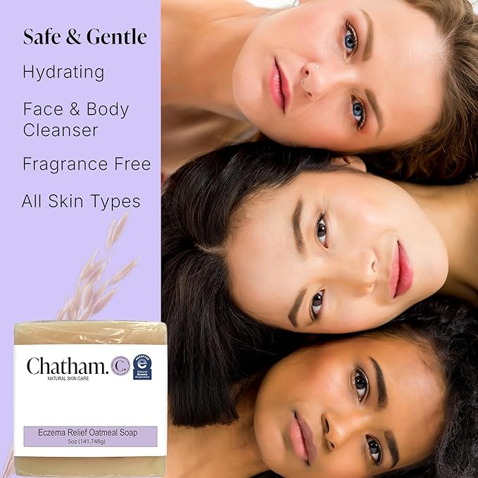 Chatham Natural Skin Care Eczema Relief Oatmeal Soap, Soothing oatmeal bath, treatment for eczema rosacea, psoriasis