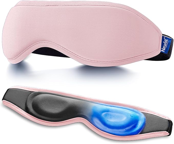 Contoured Cooling Gel Eye Mask: Snug Fit Cold Compress for Puffiness Migraines Dark Circles Sinus Eye Strain - Fits All Head Sizes - Daily Relaxation Beauty Care Travel (Pink)
