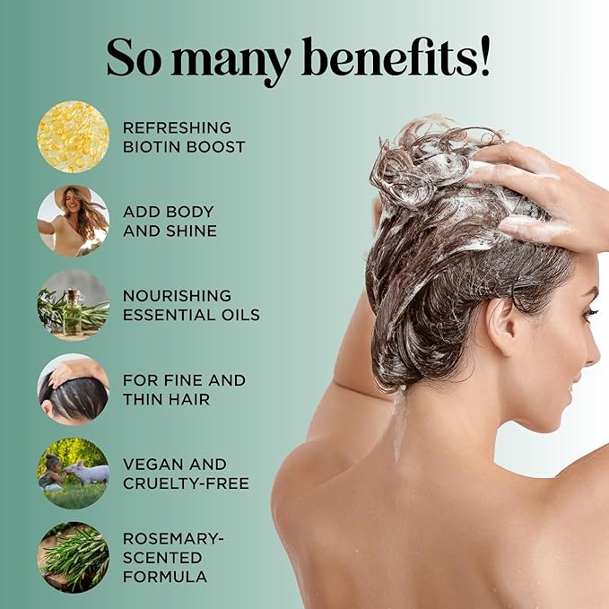 Volumizing Biotin and Rosemary Shampoo - Vegan Rosemary Biotin Shampoo for Thinning Hair for Women and Men with Nourishing B Vitamins & Tea Tree Oil - Paraben Silicone & Sulfate Free (32 Fl Oz)