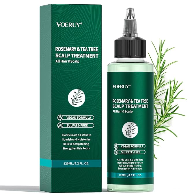 VOERUY Scalp Treatment, Rosemary Refreshing Scalp Treatment with Tea Tree, Clarifying Build Up & Purifying, Leave-In Scalp Detox for Dry Itchy Scalp,Vegan & Cruelty-Free,120ML